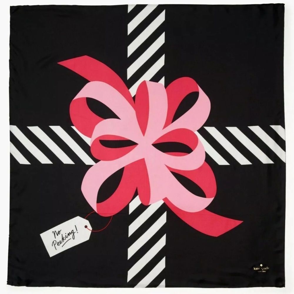 Kate Spade 100% Silk Square Scarf 34 x 34 No Peeking Bow Gift Print – Bl…